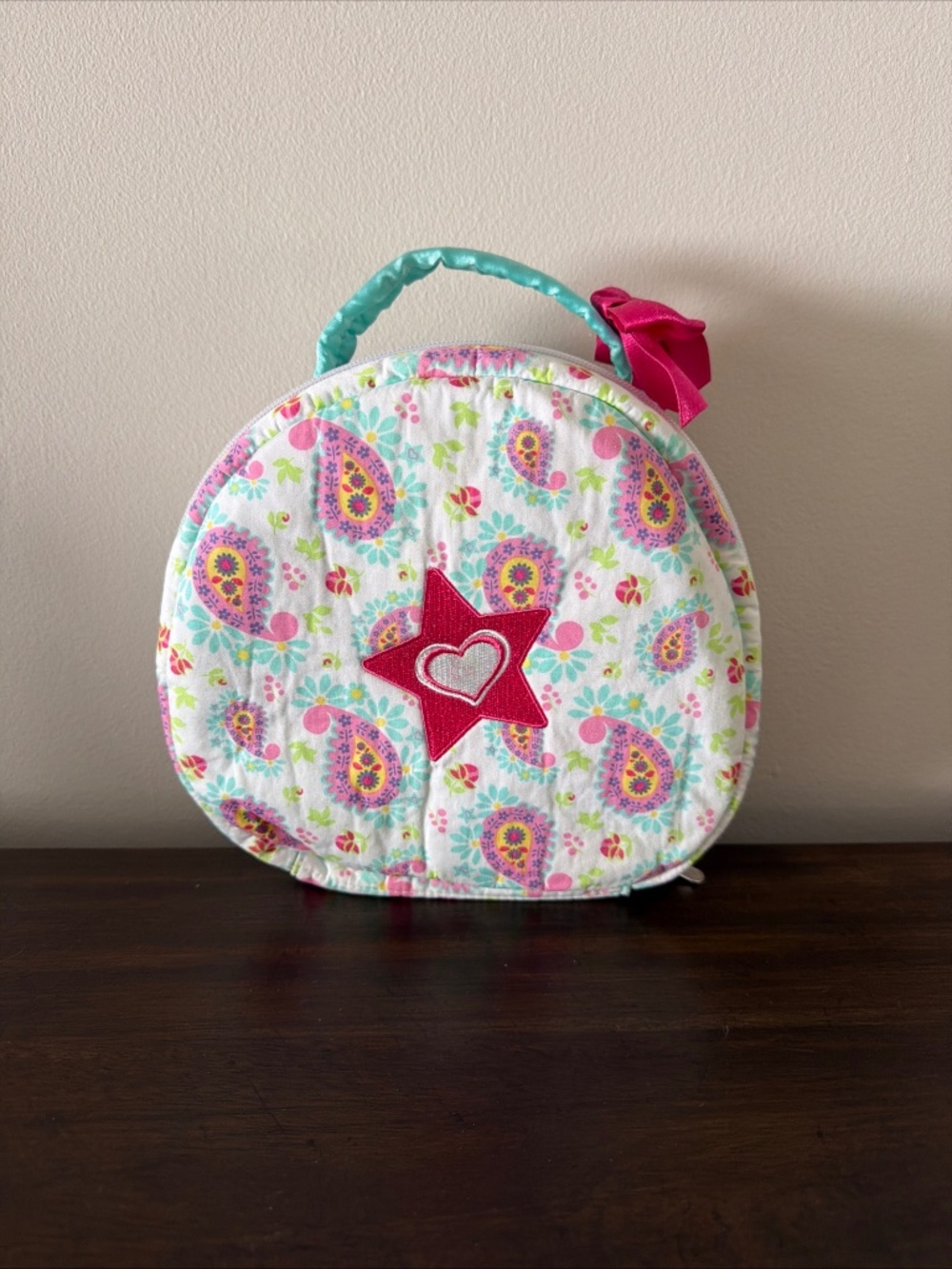 American Girl Bitty Baby Paisley Storage/Diaper Bag Circular Round Bag Full Zip